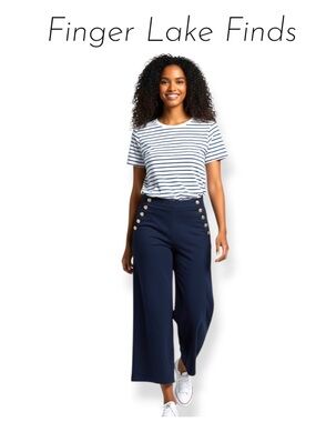 Cupshe Navy Twill Cropped Sailor Pants with Gold Buttons, Waist 28"-30"